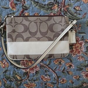 Coach Signature Brown and Cream Wristlet